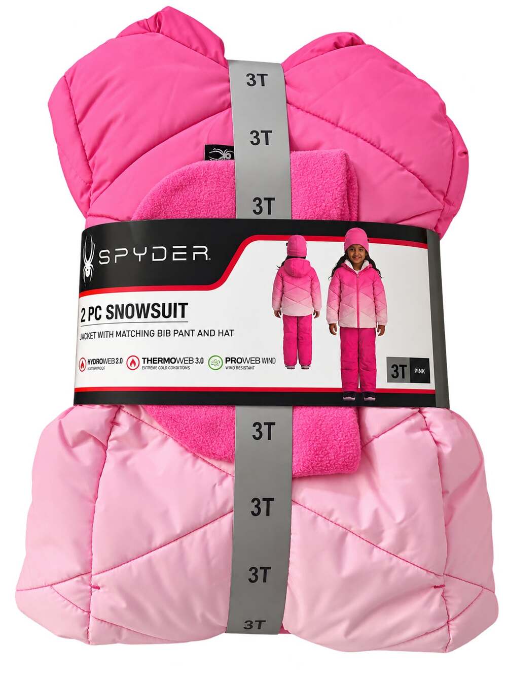 Spyder Girls 3T Pink Ombre Snowsuit Set Hooded Jacket Bib Snow Pants & Hat NWT